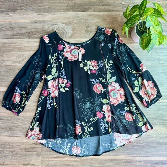 NWT Blu Pepper Black Floral Boho Peasant Blouse Women’s Size S - Picture 13 of 13